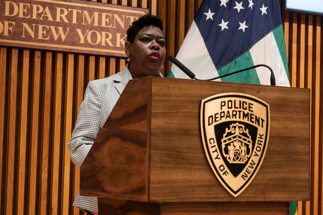 Bronx District Attorney Darcel Clark stands behind at podium at Police Headquarters in Lower Manhattan in June 2021.